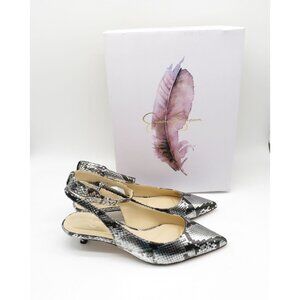 Jessica Simpson Metallic Snakeskin Ankle Strap Pointed Toe Kitten Heel Pumps 7.5